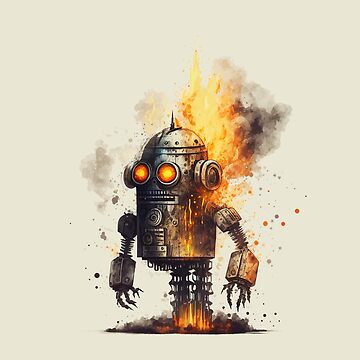 small burning robot illustration in Tim Burton style Sticker