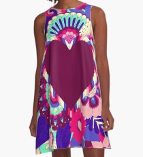 Purple and Pink Hearts and Flowers Art A-Line Dress