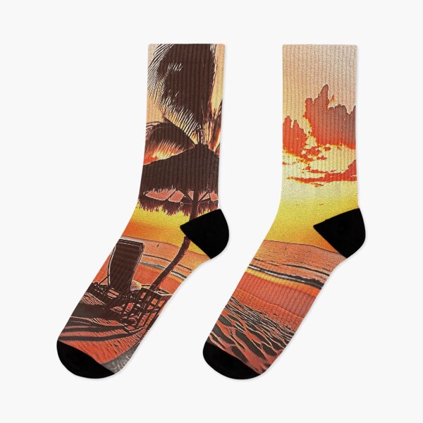 Item preview, Tropical Sunset Escape  Pair of Sun Loungers with Stunning Beach View under Palm Tree designed and sold by Trendy Valley .