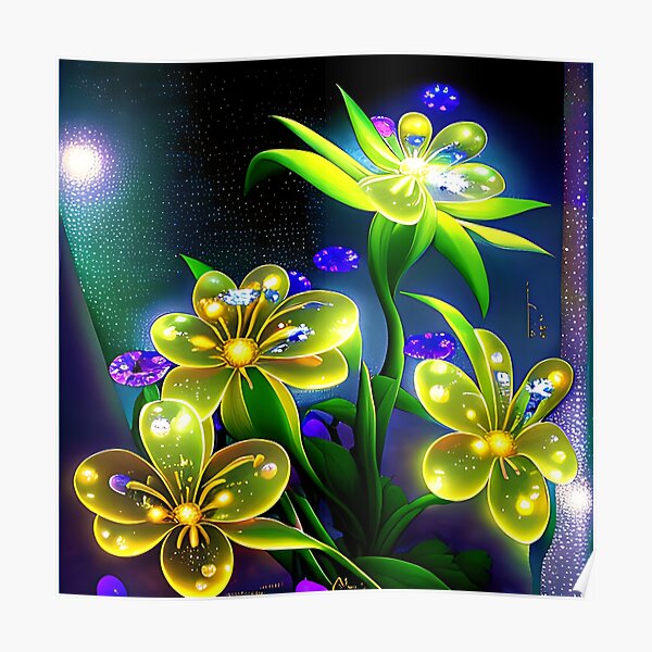Leuchtende magische Fantasie Blüten Poster