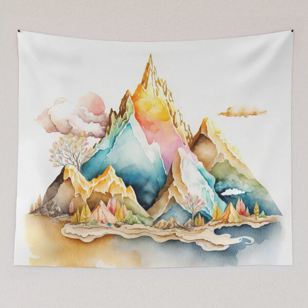 Artikelvorschau, Aquarellberge, blaue, beige und rosa Pastellfarben entworfen und verkauft von MoonFoxDesign.