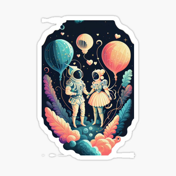 Lovers in Space - Abstract Modern Art Sticker