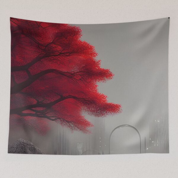 Item preview, Red tree in city generated by artificial intelligence designed and sold by megadrina.