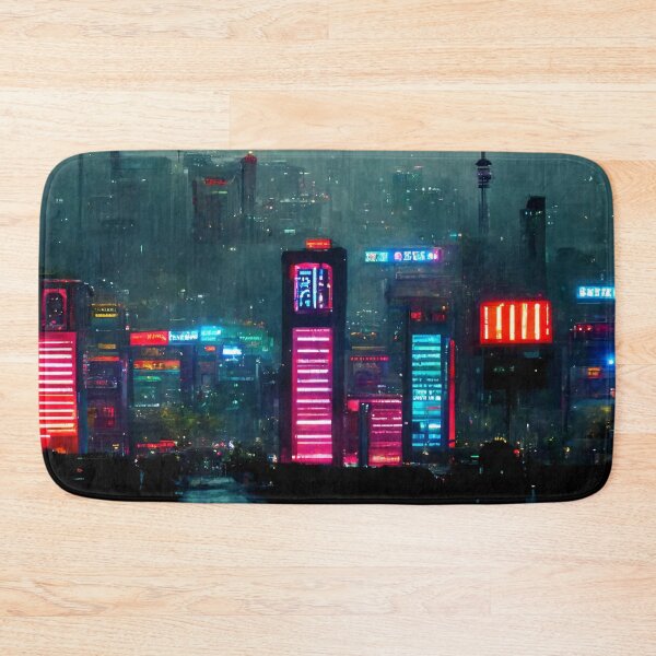 Item preview, Rain Storm - Cyberpunk Skyline Cityscape designed and sold by ArkMinted.