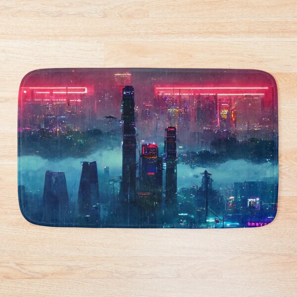 Item preview, Tri Tower - Cyberpunk Skyline Cityscape designed and sold by ArkMinted.