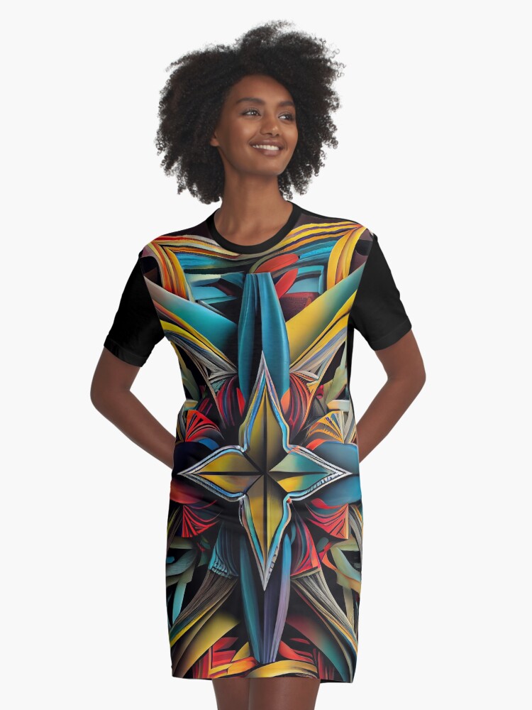 Graffiti Vibes Brilliant Multicolor Design with Angular Shapes Graphic T Shirt Dress