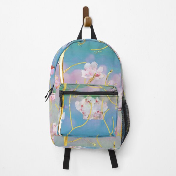 Item preview, sakura, golden trunks, spring dreams, blue pink flowers, vertical stripe designed and sold by Maria Mihailova.