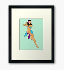 Beach babe 50s pin up Moonlight swim Framed Print