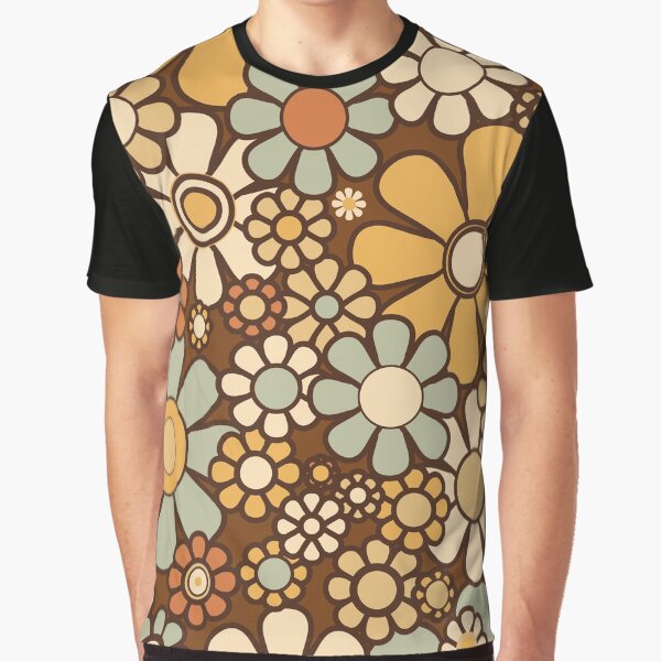 Aperçu de l'œuvre Retro Garden Chunky Flowers 60s 70s Floral Pattern 2 Marron Céladon créée et vendue par kierkegaard.