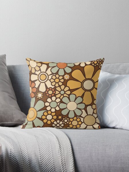 Item preview, Retro Garden Chunky Flowers 60s 70s Floral Pattern 2 Brown Celadon designed and sold by kierkegaard.