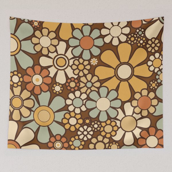 Item preview, Retro Garden Chunky Flowers 60s 70s Floral Pattern 2 Brown Celadon designed and sold by kierkegaard.