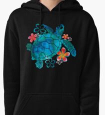 Sea Turtle with Flowers Pullover Hoodie