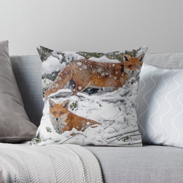 Foxes in Snow Throw Pillow