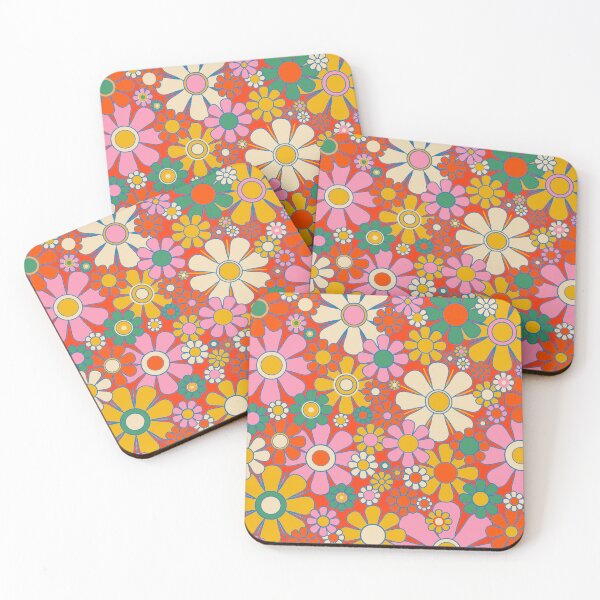 Item preview, Retro Garden Flowers Groovy Colorful 60s 70s Floral Pattern Red Orange Pink Yellow Green Blue designed and sold by kierkegaard.