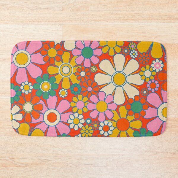 Item preview, Retro Garden Flowers Groovy Colorful 60s 70s Floral Pattern Red Orange Pink Yellow Green Blue designed and sold by kierkegaard.