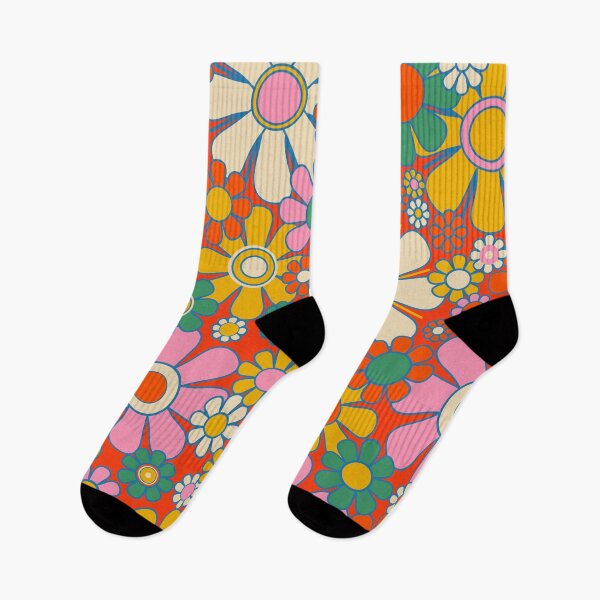 Item preview, Retro Garden Flowers Groovy Colorful 60s 70s Floral Pattern Red Orange Pink Yellow Green Blue designed and sold by kierkegaard.