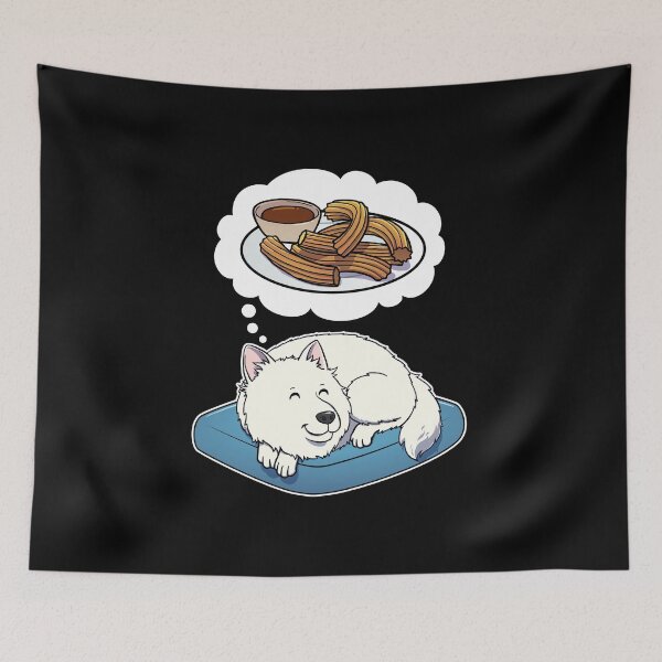Item preview, Samoyed dreaming about Churros designed and sold by DoggieDelights.