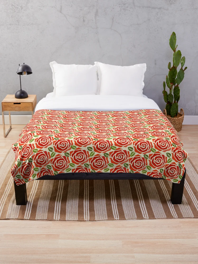 Thumbnail 1 of 6, Throw Blanket, Red Roses Repeated pattern Design designed and sold by riceayoj.
