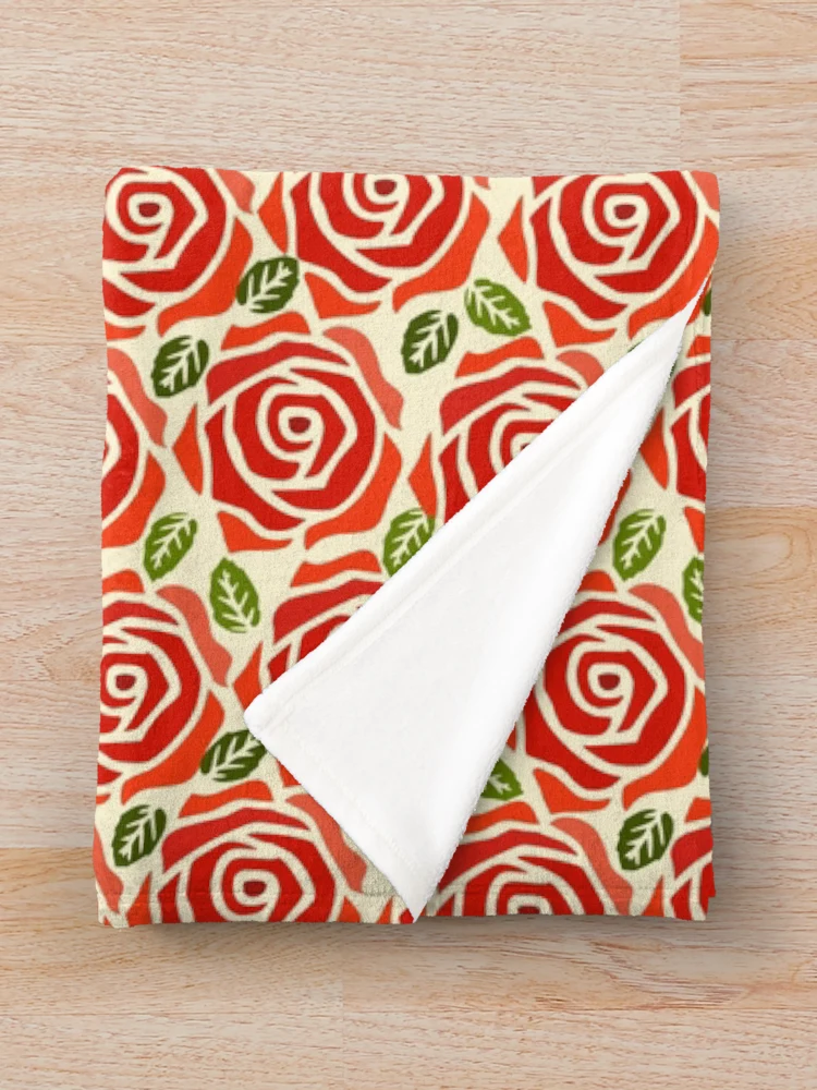 Thumbnail 3 of 6, Throw Blanket, Red Roses Repeated pattern Design designed and sold by riceayoj.