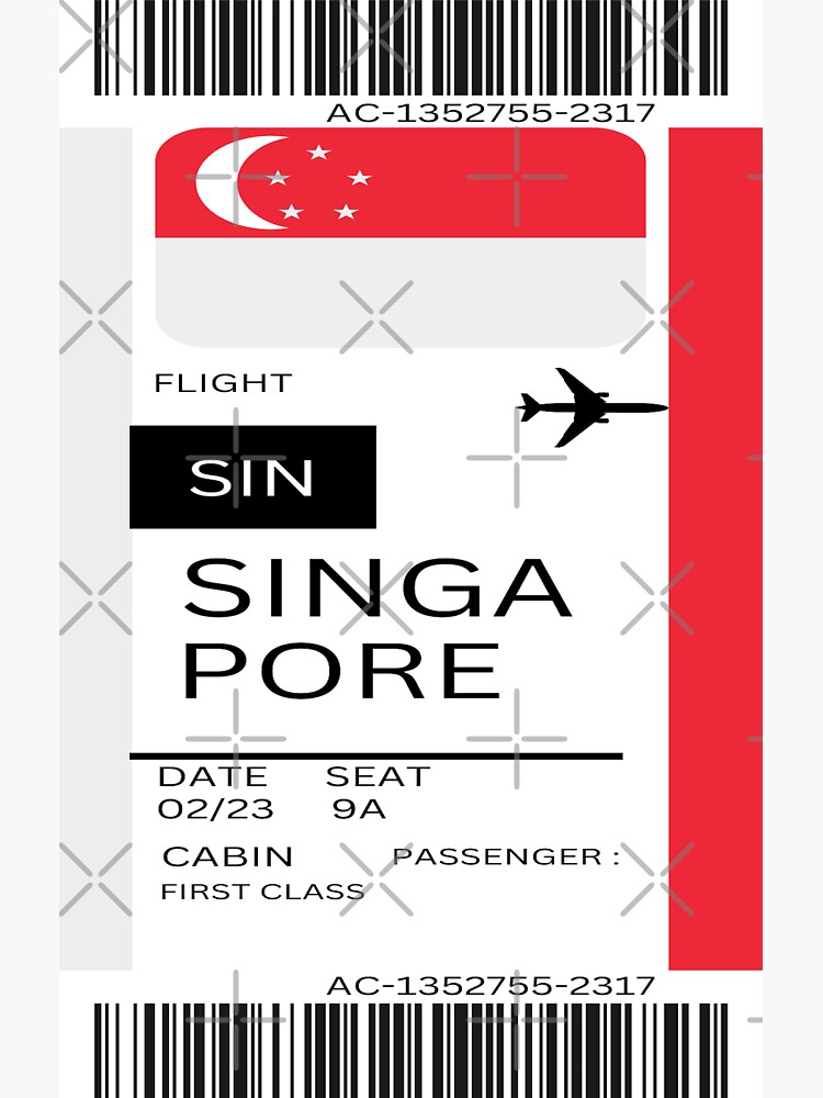 &ldquo;Singapore boarding pass template flight destination ticket&rdquo; Sticker