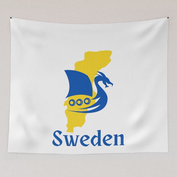 Item preview, Image of Sweden with Bold Viking Ship Graphic in Foreground designed and sold by Lost-World-Shop.