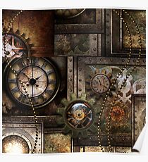 Steampunk, wundervolles Uhrwerk mit Zahnrädern Poster