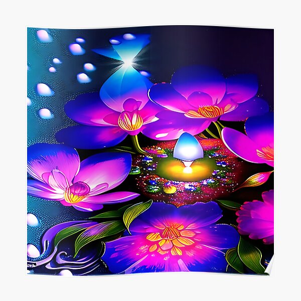 Leuchtende magische Fantasie Blüten 2 Poster