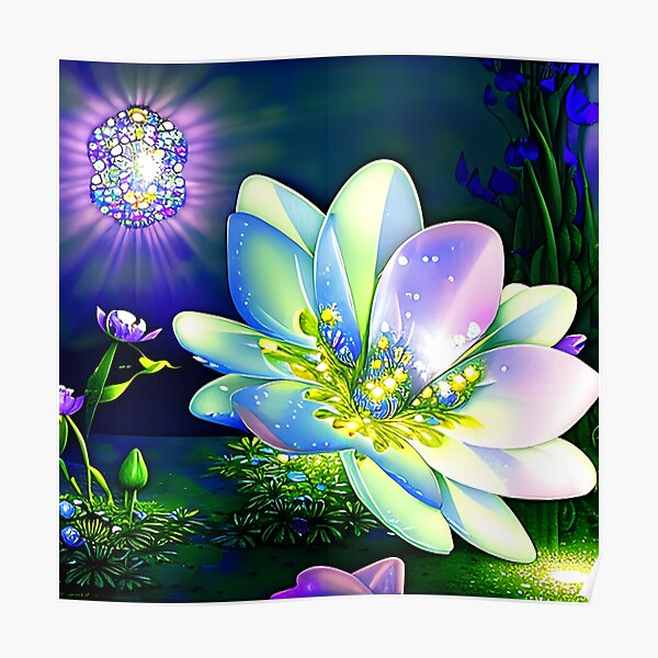 Leuchtende magische Fantasie Blüten 3 Poster