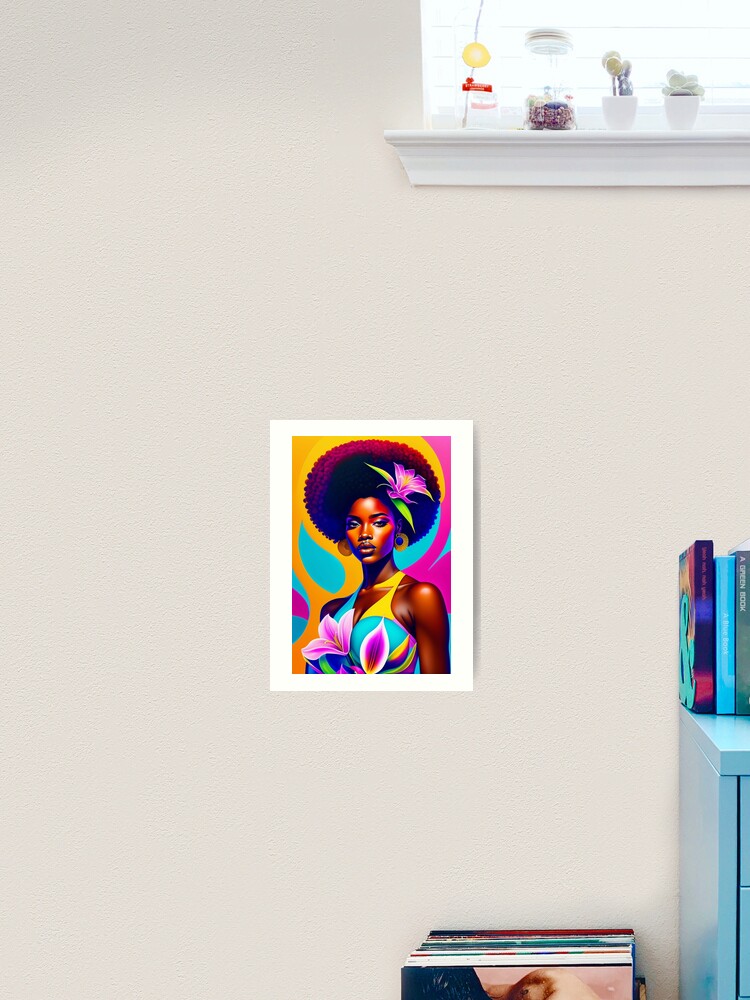 Colorful Afro Girl Art, Wall Art, Black History Celebration | Canvas Print