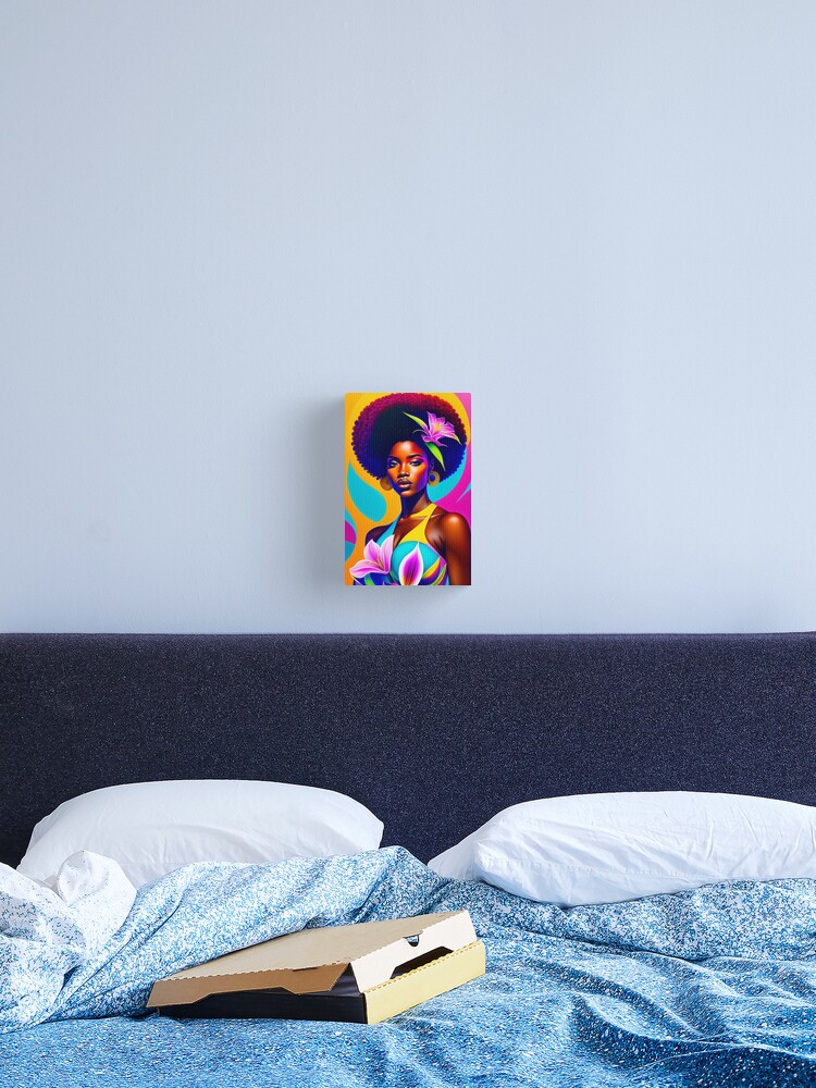 Colorful Afro Girl Art, Wall Art, Black History Celebration | Canvas Print