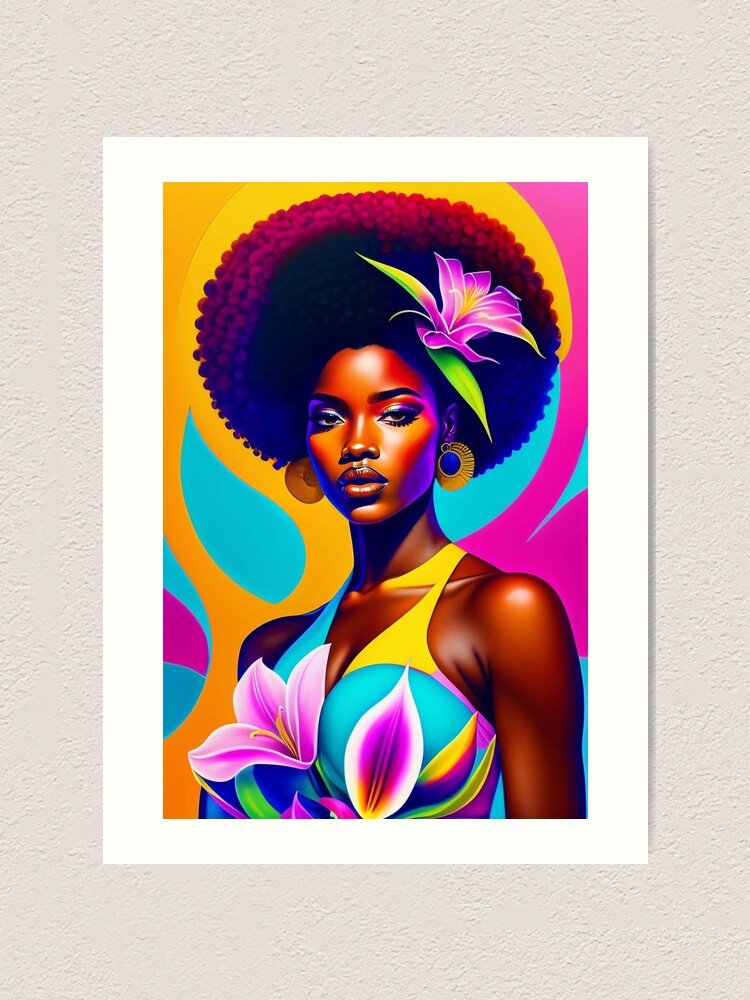 Colorful Afro Girl Art Wall Art Black History Celebration