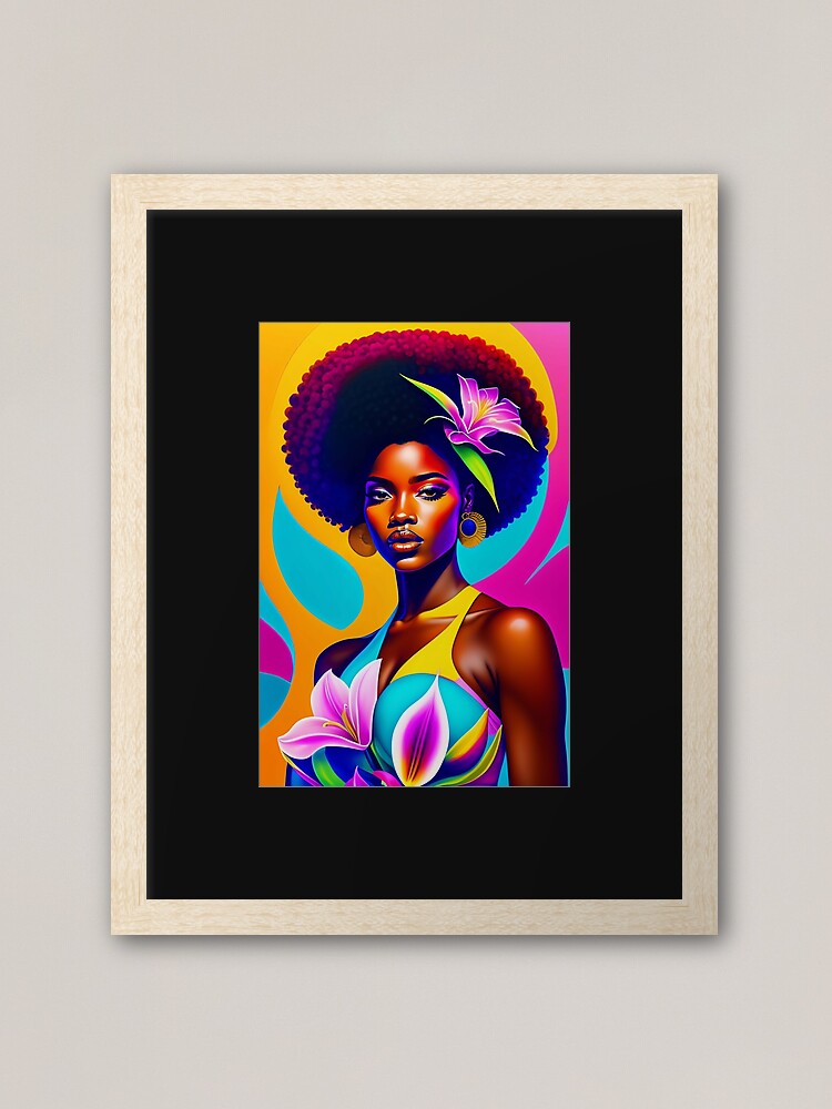 Colorful Afro Girl Art, Wall Art, Black History Celebration | Canvas Print