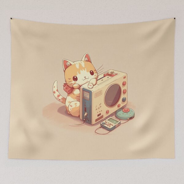 Item preview, Cute Retro Cat Gaming Japanese Style designed and sold by Evening Twilight.