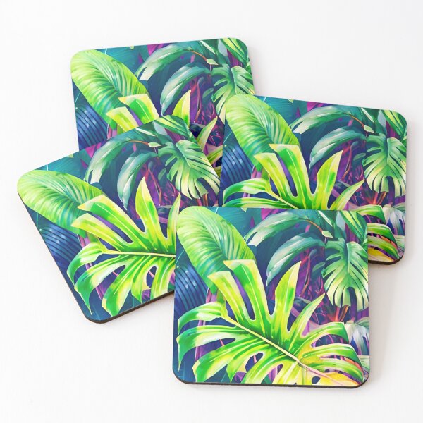 Item preview, Monstera & banana leaves tropical leaves neon designed and sold by Ascooepics.