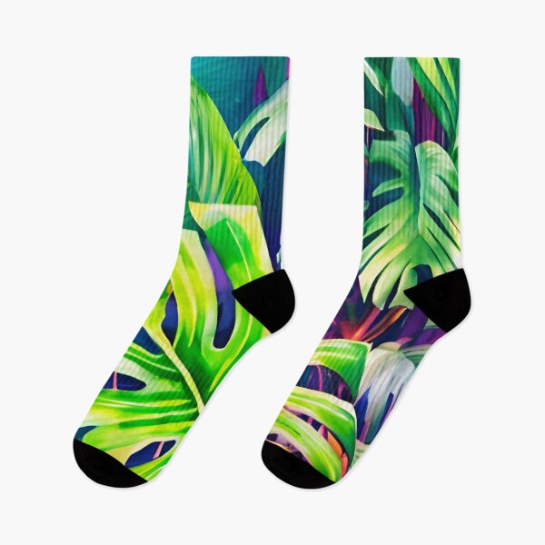 Item preview, Monstera & banana leaves tropical leaves neon designed and sold by Ascooepics.