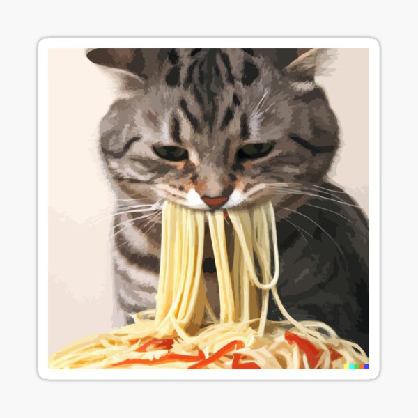 Cat Eating Spaghetti Stickers for Sale | Redbubble