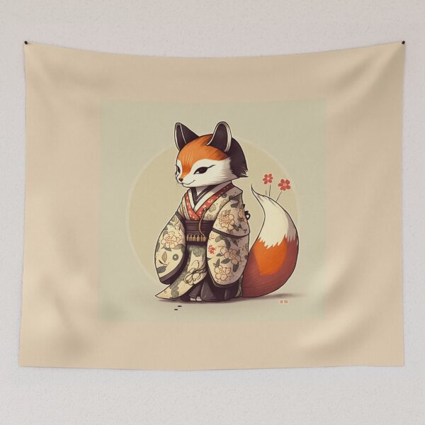 Item preview, Retro Cute Japanese Fox designed and sold by Evening Twilight.