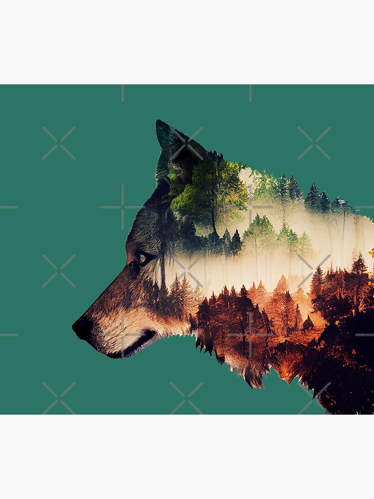 Wolf head double exposure animal- Forest Nature Mountains Outdoor Graphic  Design Poster for Sale by belugastore