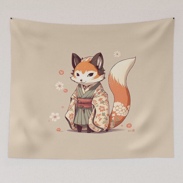 Item preview, Retro Cute Japanese Fox designed and sold by Evening Twilight.