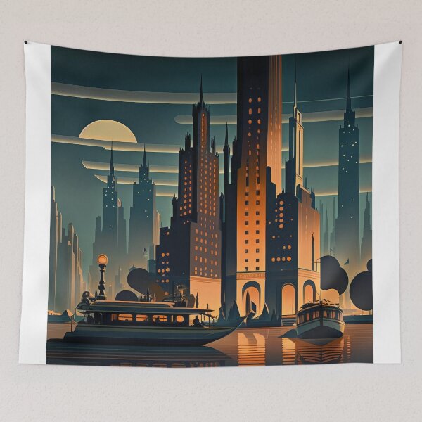 Item preview, Art Deco Style Cityscape designed and sold by TheArtfulAI.