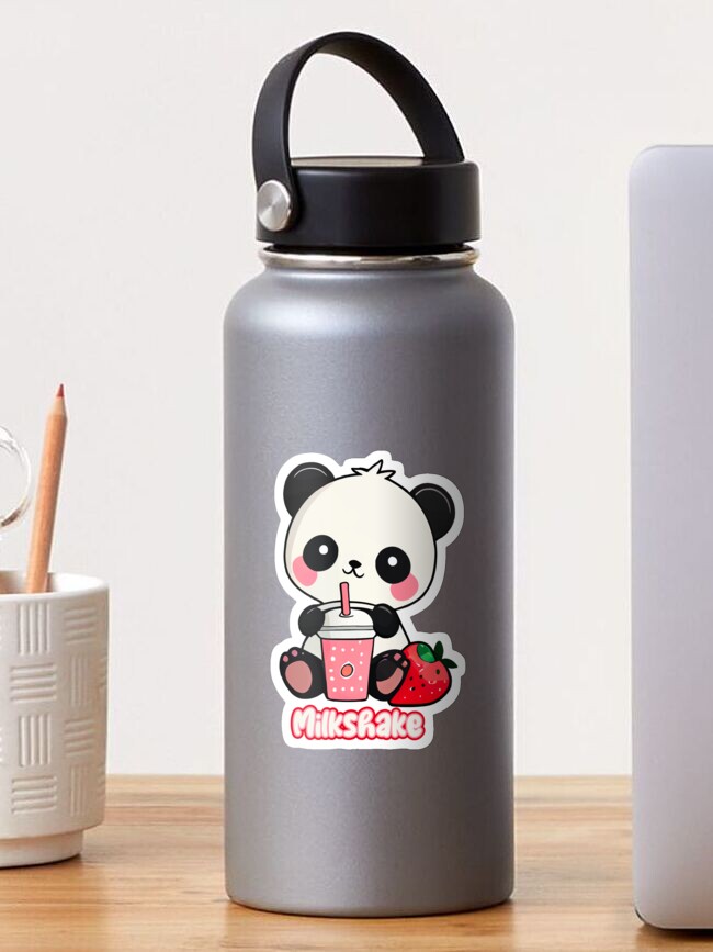 Retro Kawaii Panda with strawberry milk carton' Sticker