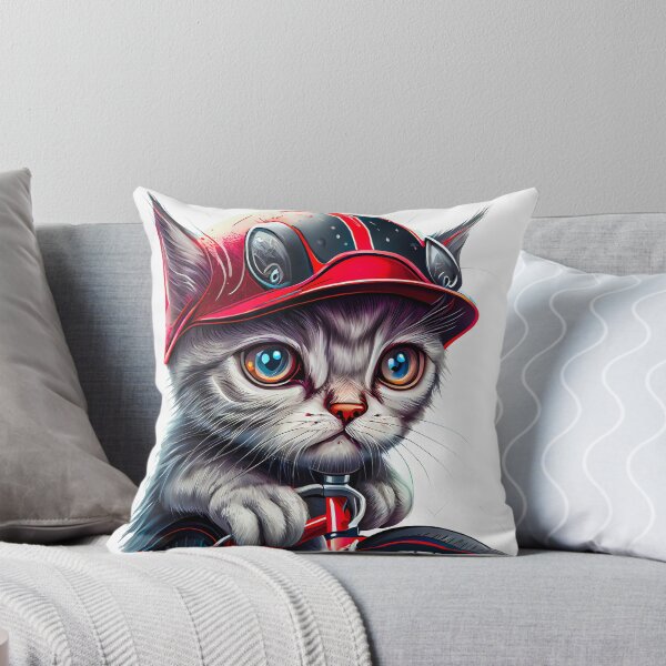 Item preview, Mischievous kitten with red helmet, riding bicycle designed and sold by TheBrainArt.