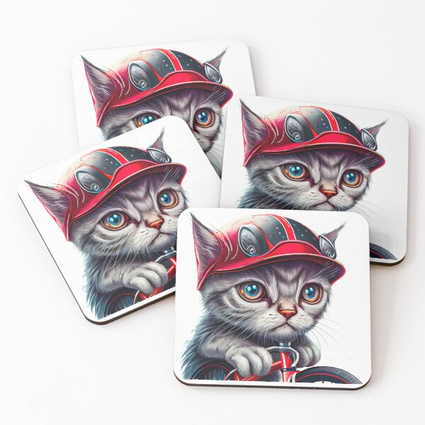 Item preview, Mischievous kitten with red helmet, riding bicycle designed and sold by TheBrainArt.