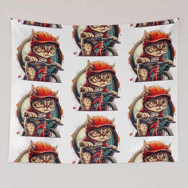 Item preview, Devious mischievous kitten with red helmet, riding bicycle. designed and sold by TheBrainArt.