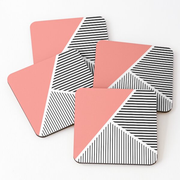 Item preview, Black and white stripes with coral pink triangle designed and sold by BattaAnastasia.