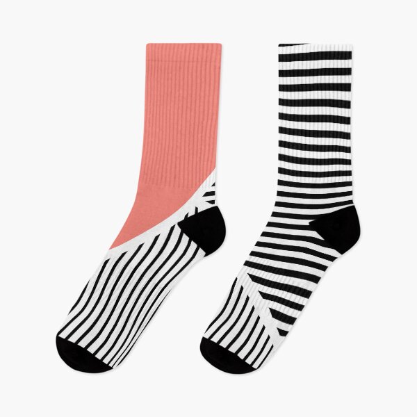 Item preview, Black and white stripes with coral pink triangle designed and sold by BattaAnastasia.
