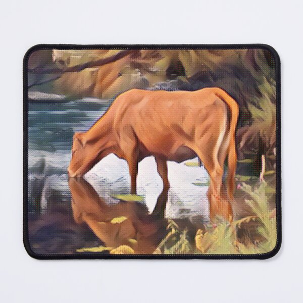 Item preview, Relaxing Brown farm cow takes a drink by the lake designed and sold by FarmsteadAcers.