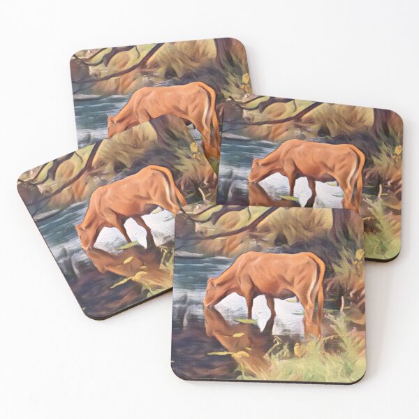 Item preview, Relaxing Brown farm cow takes a drink by the lake designed and sold by FarmsteadAcers.