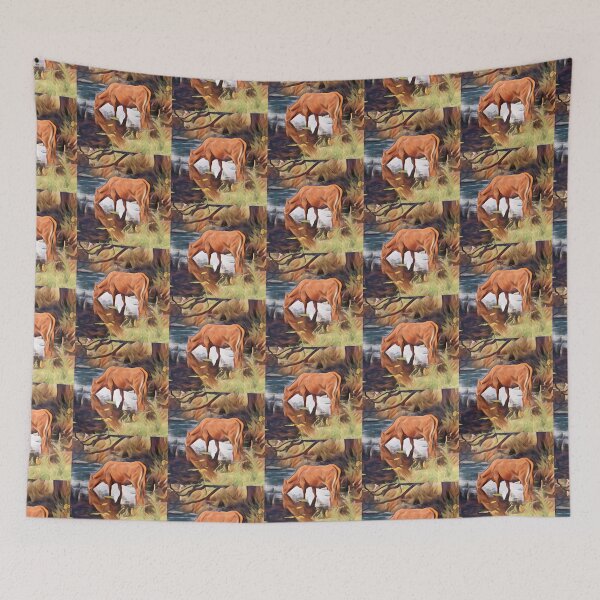 Item preview, Relaxing Brown farm cow takes a drink by the lake designed and sold by FarmsteadAcers.