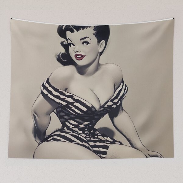 Item preview, Striped Dress Pinup Girl designed and sold by cutestpinups.